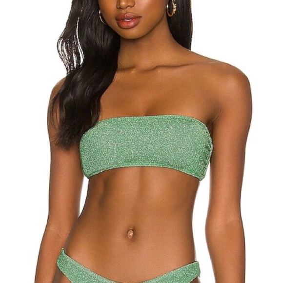 Beach Riot Emerald Kelsey Green Sparkly Glitter Bandeau Swim Bikini Top - Picture 3 of 13